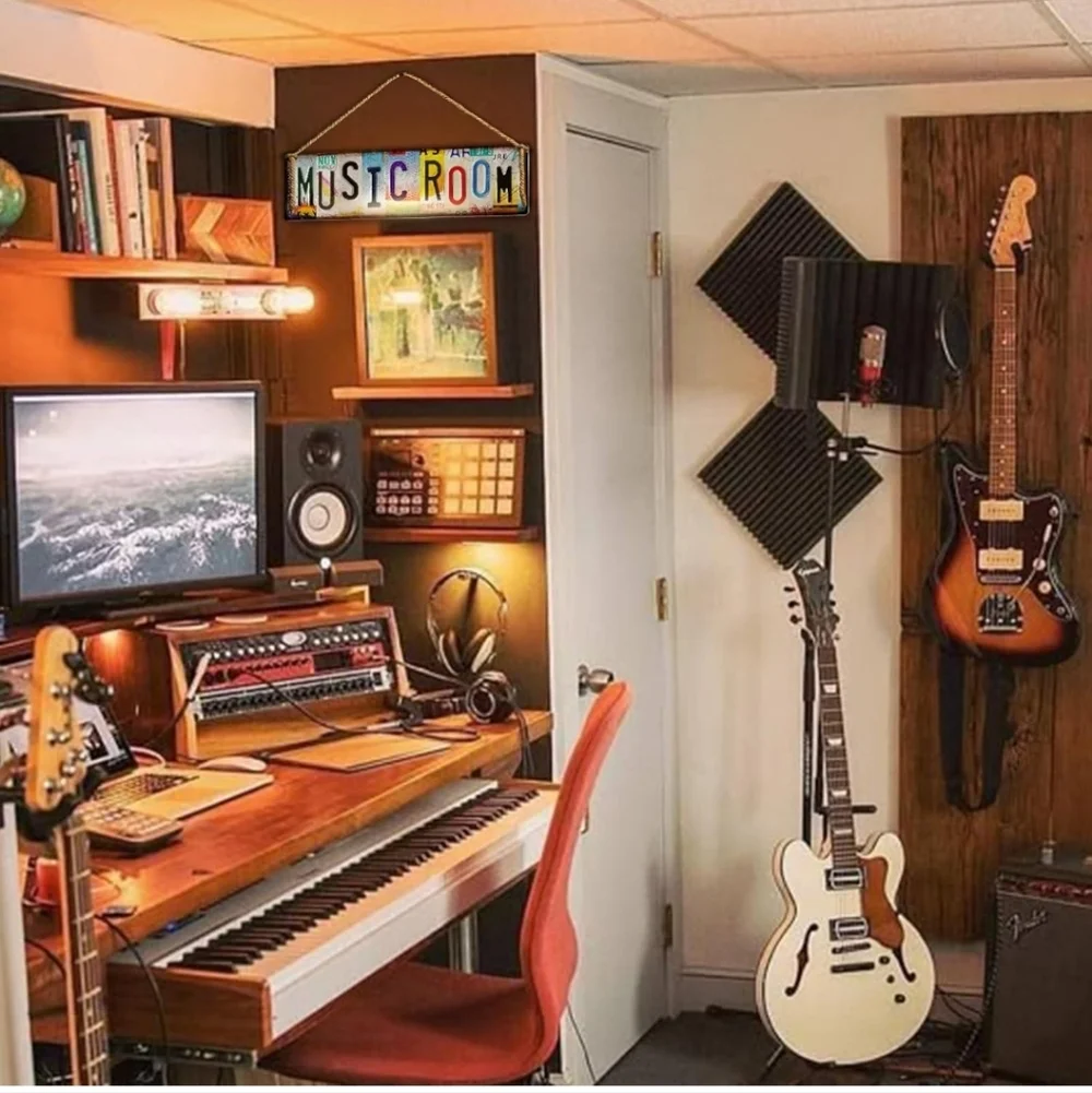 Vintage Style 'Music Room' Metal Wall Sign - Multicolor